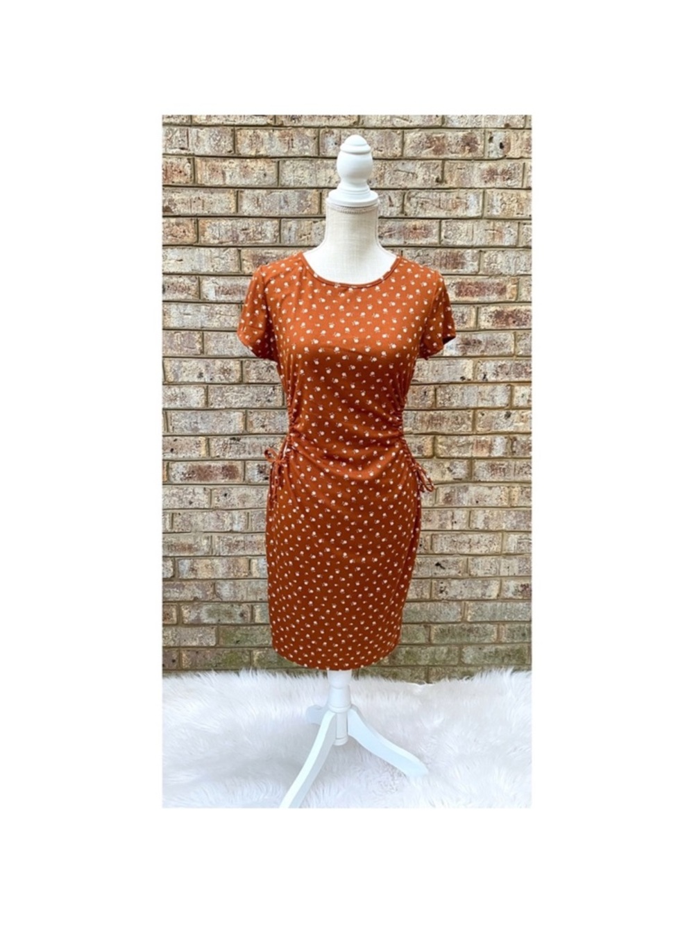 Jessica Simpson Rust Polka Dot Tie-Side Midi Dress